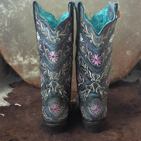 CORRAL E1482 distressed gray floral embroidered snip toe cowgirl boots sz8.5 NWT - Picture 11 of 16